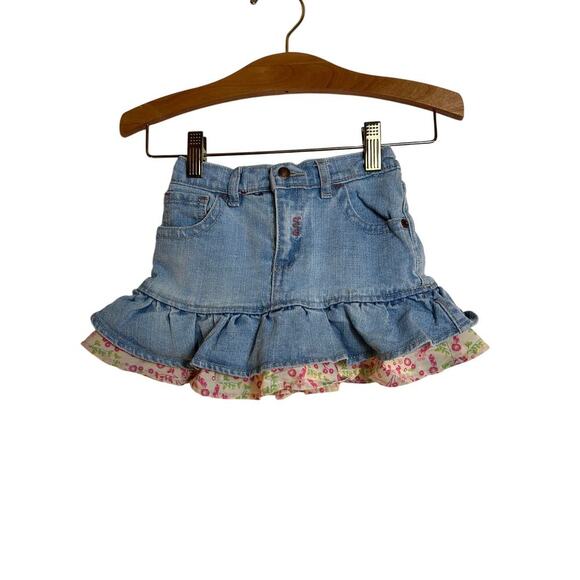 LEVI’S Girl’s Light Wash Jean Skort with Floral Ruffle / Size: 24 Months - Picture 1 of 10